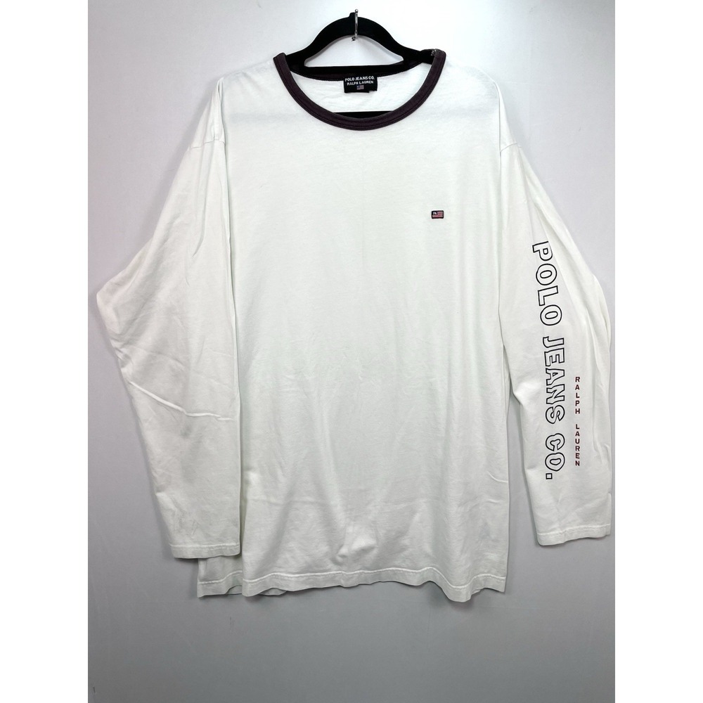Vintage Polo Jeans Co. Ralph Lauren White Long Sleeve‎ Shirt Size XL Flag Logo